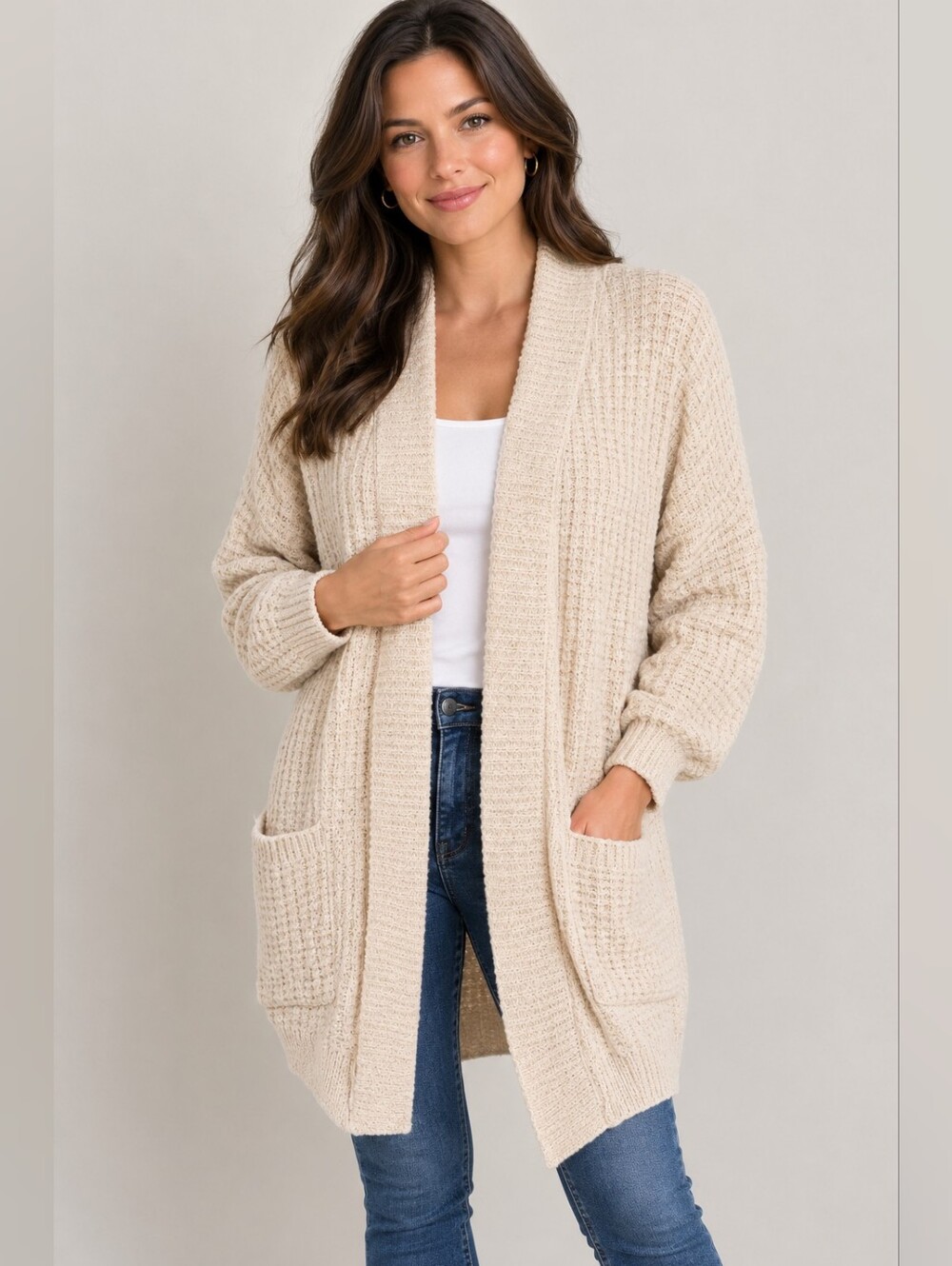 Cream colored Pink Rose cardigan sweater